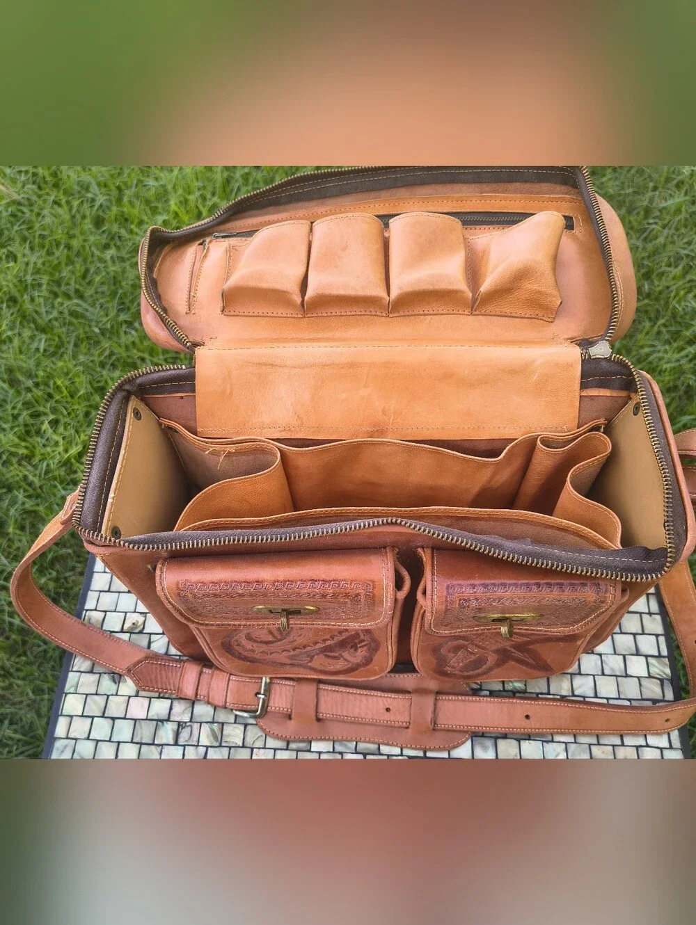 Hand-Tooled Brown Leather Camera Bag, Vintage 50s, Never Used, Mint Vintage